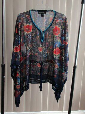 Colleen Lopez Sheer Chiffon Tunic woman XL/1X - navy blue/red floral print